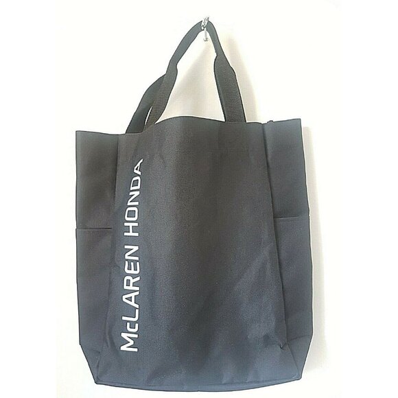 MCLAREN HONDA Racing Black Canvas Tote Bag Side Pockets Not used Large England - Picture 9 of 11